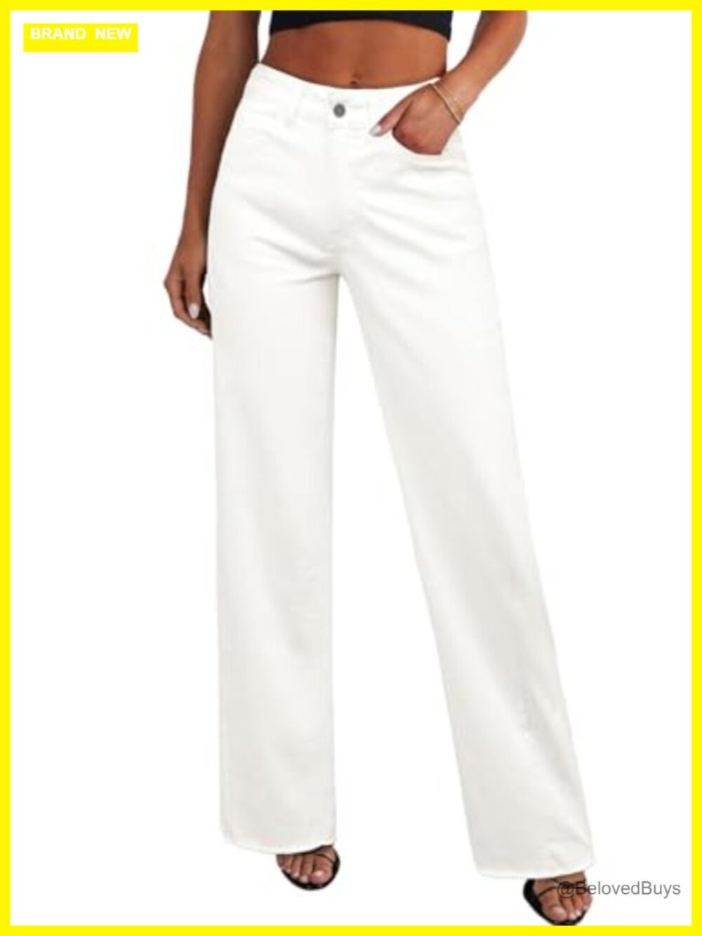 Wide Leg High Rise Raw Hem Denim Jeans Stretch Palazzo Pants